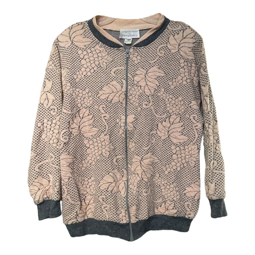 Vintage Leigh Karmitz for Periphery Pink Gray Zip Cardigan Sweater Sz Small